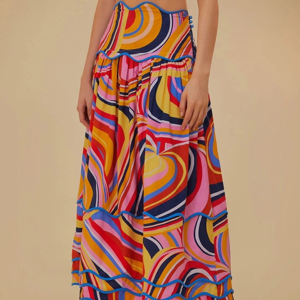 NWT- Farm Rio Wave Midi Skirt